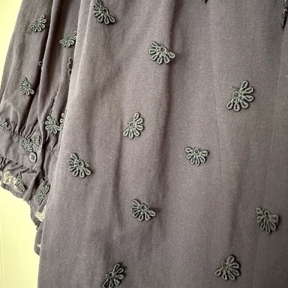 Ann Taylor Navy Blue Embroidered Ruffle Neck Women's Top - Picture 4 of 7